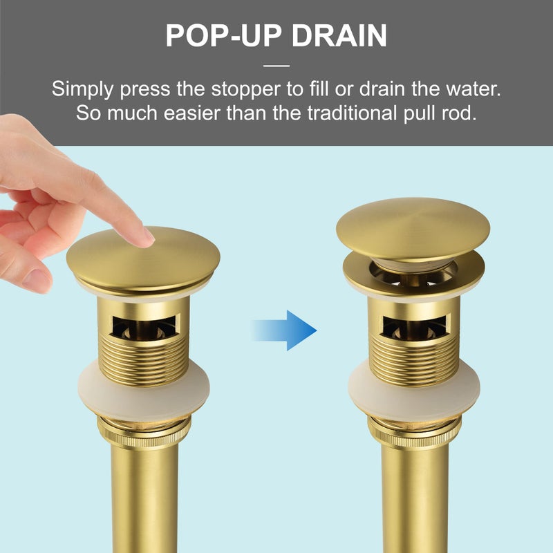 SHAMANDA Brass Bathroom Sink Drain, Vessel Vanity Sink Pop Up Drain Stopper with Overflow Lavatory Drain Assembly, Brushed Gold, DS101-3 - Image 3